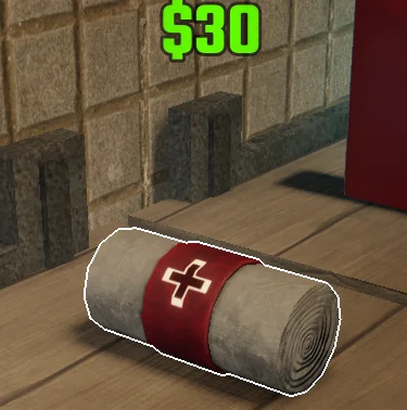 Bandage shop display showing a buy price of 30, not a sell price